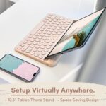 Macally Bluetooth Keyboard for Tablet | Wireless Keyboard for iPad | iPhone Keyboard (Multi-Device, Built-in Stand, Rechargeable) Easy to Use and Cute Portable Keyboard - Boba Brown