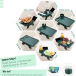 Nnewvante Couch Arm Table,3 in 1 Large 15.36"x9.85" Bamboo Sofa Arm Clip on TV Tray Table with 360°Rotated Phone/Cup Holder, Dark Green