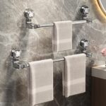 Suction Cup Towel Bar 12~22 Inch Expandable Removable Bathroom Towel Holder Stainless Steel Bathroom Towel Rack No Drilling Suction Bar Rack for Tile Wall (not Paint Wall)