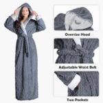 Oksun Womens Long Fleece Robe: Soft Fluffy Jacquard Warm Hooded Bathrobe