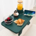 Nnewvante Couch Arm Table,3 in 1 Large 15.36"x9.85" Bamboo Sofa Arm Clip on TV Tray Table with 360°Rotated Phone/Cup Holder, Dark Green