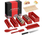 HI NINGER Sushi Making Kit Deluxe Edition Complete Sushi Maker Kit 12PCS Home Sushi Mold Press with Sushi Rice Roll Mold Shapes,Fork, Sushi Knife,Sushi Rolling Mat,Chopsticks