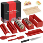 HI NINGER Sushi Making Kit Deluxe Edition Complete Sushi Maker Kit 12PCS Home Sushi Mold Press with Sushi Rice Roll Mold Shapes,Fork, Sushi Knife,Sushi Rolling Mat,Chopsticks