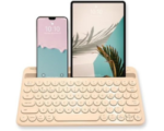 Macally Bluetooth Keyboard for Tablet | Wireless Keyboard for iPad | iPhone Keyboard (Multi-Device, Built-in Stand, Rechargeable) Easy to Use and Cute Portable Keyboard - Boba Brown