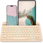 Macally Bluetooth Keyboard for Tablet | Wireless Keyboard for iPad | iPhone Keyboard (Multi-Device, Built-in Stand, Rechargeable) Easy to Use and Cute Portable Keyboard - Boba Brown