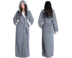 Oksun Womens Long Fleece Robe: Soft Fluffy Jacquard Warm Hooded Bathrobe