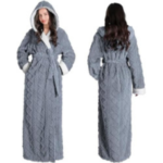 Oksun Womens Long Fleece Robe: Soft Fluffy Jacquard Warm Hooded Bathrobe