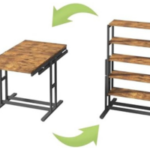 Extendable Dining Table Convertible 2 in 1 Shelf to Table with Metal Frame Industrial and Rustic Style for Small Spaces, Kitchen & Dining Room