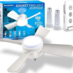 Bell+Howell Socket Fan Cool Light Deluxe with 2 Socket Extenders – Ceiling Fans with LED Lights and Remote Control, Replacement for Lightbulb - Bedroom, Kitchen, Living Room,1000 Lumens / 5000 Kelvins