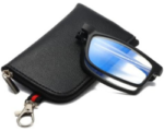 Viseng anti-blue light folding reading glasses for men and women with telescopic rod portable fashion ultra-light leather case +2.0 (Black)