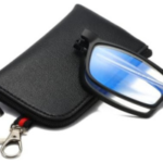 Viseng anti-blue light folding reading glasses for men and women with telescopic rod portable fashion ultra-light leather case +2.0 (Black)