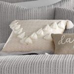 Levtex Home - Mills Waffle - Tassel Pillow - Feather Filled - Tonal Cream and Taupe - Pillow Size (14 x 18in.)