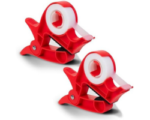 Wrap Buddies Wrapping Paper Clamps - 2 Gift Wrapping Paper Holder Clamps with Integrated Tape Dispensers, Simple Gift Wrap Table Clamps, Wrapping Paper Holder Clips and Tape Dispensers (Cherry Red)