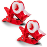 Wrap Buddies Wrapping Paper Clamps - 2 Gift Wrapping Paper Holder Clamps with Integrated Tape Dispensers, Simple Gift Wrap Table Clamps, Wrapping Paper Holder Clips and Tape Dispensers (Cherry Red)
