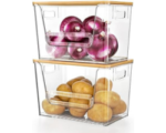 Delamu 2 Set Pantry organizers and Storage, kitchen organizers and storage with Bamboo Top, Stackable Kitchen Pantry bin for Onion,Potato,Fruits,Produce,Vegetable