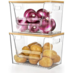 Delamu 2 Set Pantry organizers and Storage, kitchen organizers and storage with Bamboo Top, Stackable Kitchen Pantry bin for Onion,Potato,Fruits,Produce,Vegetable